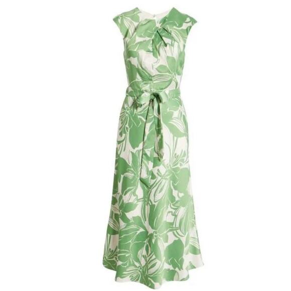 Tahari ASL Midi Dress Green And Ivory Floral Size 12 - Picture 1 of 7
